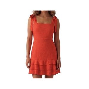 Gianni Bini Tango OrangeJulia Mini Ruffle Dress Tie Shoulder Sz 4 Sleeveless NEW
